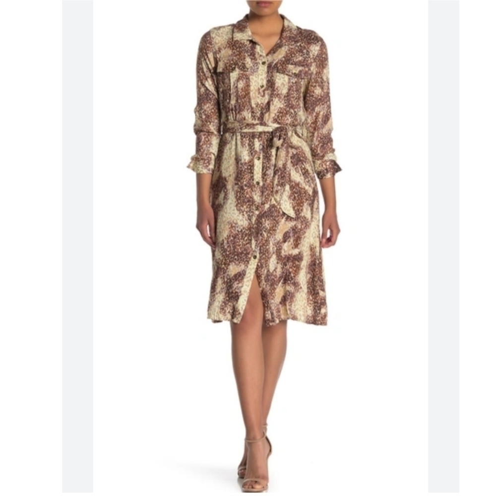 LOVESTICH Printed Belted Button Down Dress